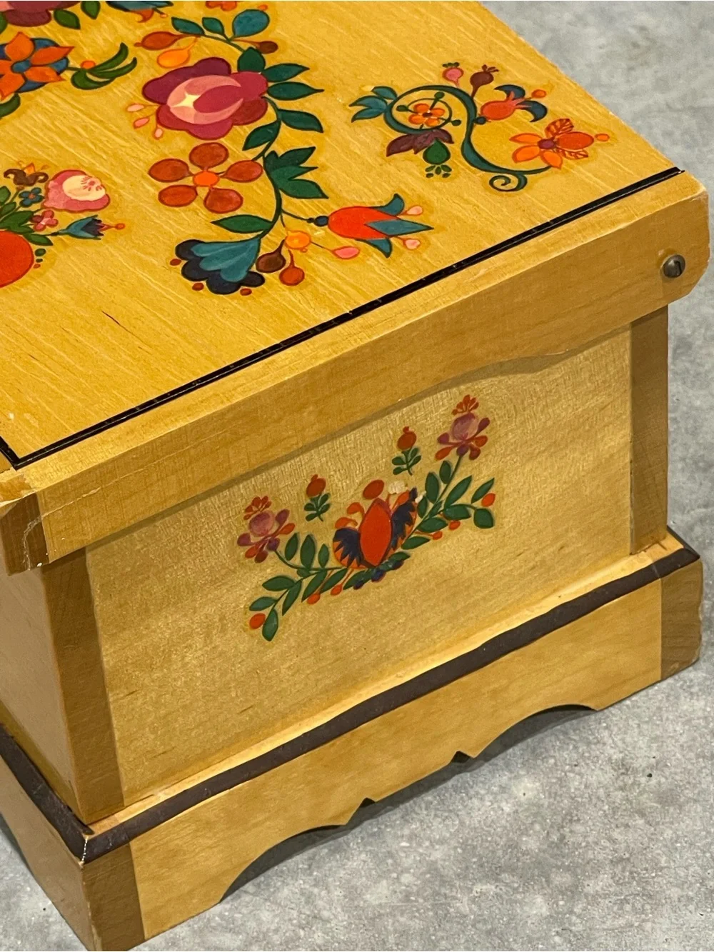 Trinket Jewelry Box- Thorens -Floral Wooden Treasure Made Switzerland*see desc.